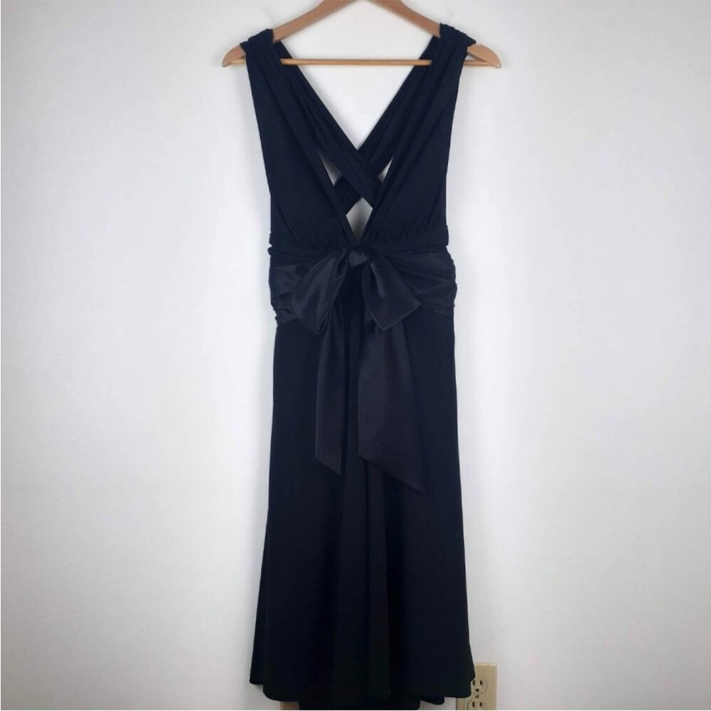 WHBM Criss Cross Back, Fit & Flare Halter Dress, Size 12. Black, Satin Ribbon
